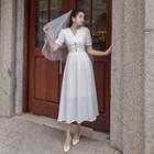 V-neck Midi A-line Dress / Wedding Veil