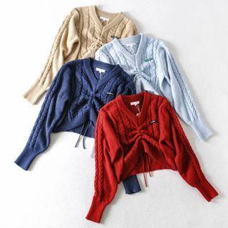 Drawstring Cable Knit Sweater