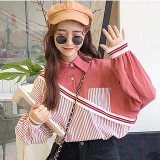Striped Long-sleeve Polo Shirt Red - One Size