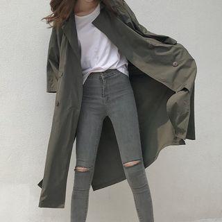 3/4-sleeve Double Breasted Trench Coat