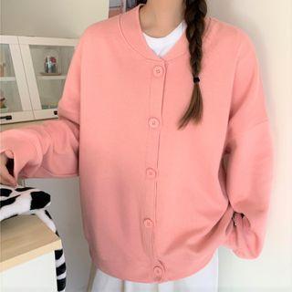 Loose-fit Long-sleeve Button-up Plain Jacket