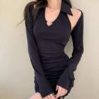 Set: Halter Collar Mini Sheath Dress + Cropped Jacket