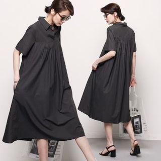 Shirred-trim Loose-fit Shirtdress