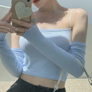 Set: Plain Cropped Camisole Top + Arm Sleeves
