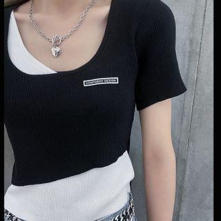 Color Block Skinny Knitted Crop Top