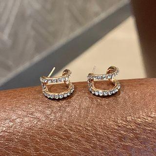 Rhinestone Layered C Shape Earring 1 Pair - S925 Sterling Silver Stud Earring - One Size