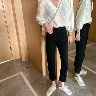 Button Hem Cropped Pants