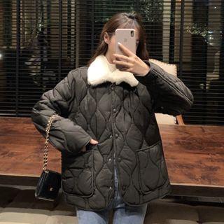 Quilted Fleece-trim Button Jacket