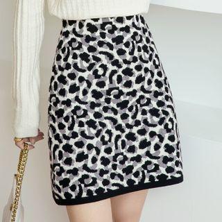 High-waist Print Knit A-line Skirt