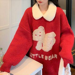 Two Tone Loose-fit Bear Printed Sweatshirt