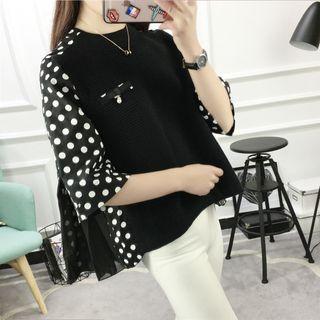 Mock Two-piece Polka Dot Chiffon Blouse