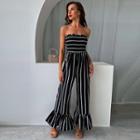 Striped Ruffle Trim Tube Jumpsuit