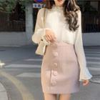 Chiffon Blouse / Buttoned A-line Mini Skirt
