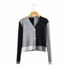 Color Block Cropped Cardigan Black & Gray - One Size
