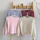 Plain Crewneck Studded Long-sleeve Sweater