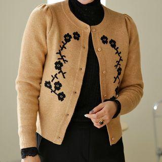 Puff-shoulder Floral Print Cardigan