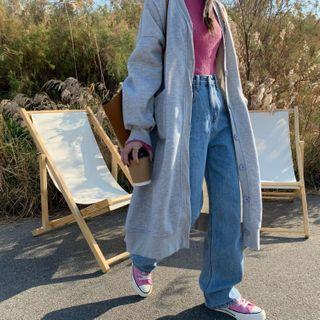 Plain Long Jacket / Turtle-neck Long-sleeve Knit Top / Zip Cardigan