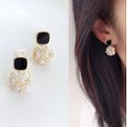 Faux Pearl Rhinestone Dangle Cuff Earring 1 Pair - Clip On Earring - Black & Gold - One Size