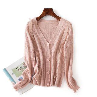 Lace Trim Cardigan Pink - One Size