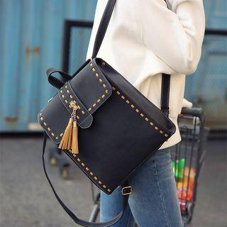 Faux-leather Stitched Tassel Backpack