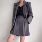 Set: Single-breasted Flap Blazer + Zip-fly Shorts