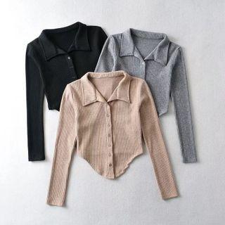 Long Sleeve Collar Crop Cardigan