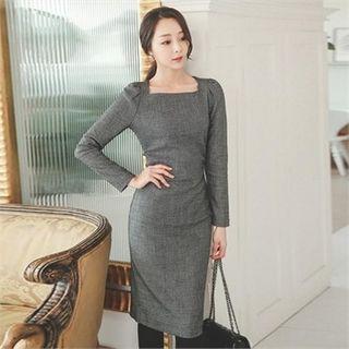 Square-neck Shirred-side Sheath Dress
