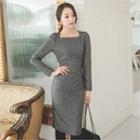 Square-neck Shirred-side Sheath Dress