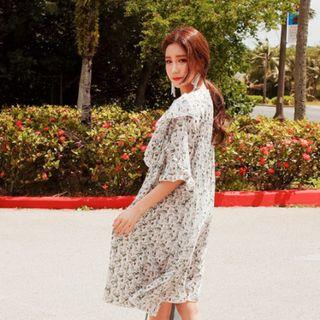 Frill-trim Floral Chiffon Shift Dress