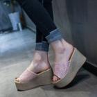 Platform Wedge Glitter Slide Sandals