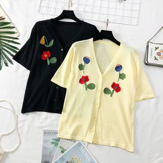 Button-down Embroidered Light Knit Top