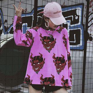 Long-sleeve Devil Print T-shirt