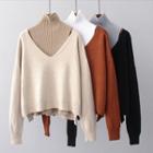 Set: Turtleneck Sleeveless Top + V-neck Sweater
