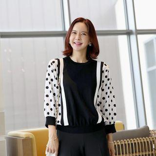 Polka-dot Blouson Knit Top