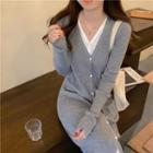 Mock Two-piece Knit Midi Dress Gray - One Size