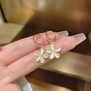 Flower Drop Earring 1 Pair - Beige Flowers - Gold - One Size
