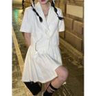 Short-sleeve Lace Trim Jacket / Plain Pleated Mini Skirt