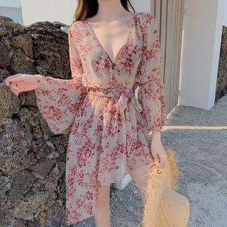 Set: Plain Bikini + Floral Swim Dress