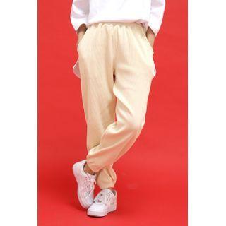 Pocket-side Ribbed Jogger Pants Cream - One Size