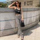 Slit-hem Floral Boot-cut Pants
