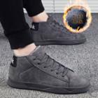 Fleece-lined Faux Leather High-top Sneakers