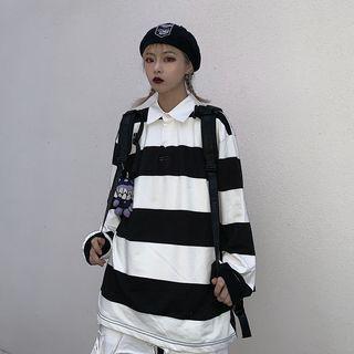 Striped Polo Neck Pullover Stripe - One Size