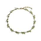 Fashion And Elegant Enamel Green Leaf Freshwater Pearl Necklace Golden - One Size