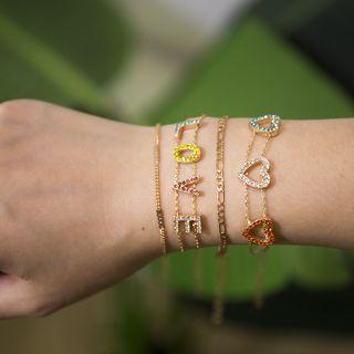 Rhinestone Heart & Lettering Layered Bracelet 0220 - Set Of 4 - Gold - One Size