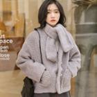 Faux Shearling Jacket With Scarf Gray - One Size