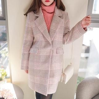 Tailored Snap-button Plaid Coat
