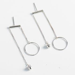 Circle Drop 925 Sterling Silver Earring 1 Pair - Platinum - One Size