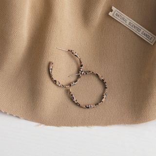 Leopard Print Hoop Earring 1 Pair - S925 Silver - Khaki - One Size