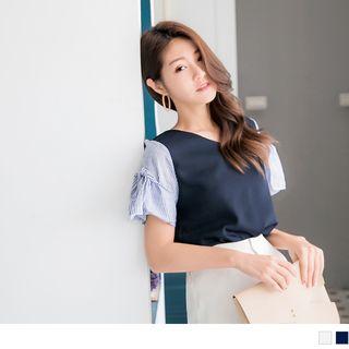 V-neck Striped Sleeve Panel Top