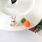 Rabbit Carrot Asymmetrical Resin Earring 1 Pair - S925 Silver Stud Earring - Orange & Green & White - One Size